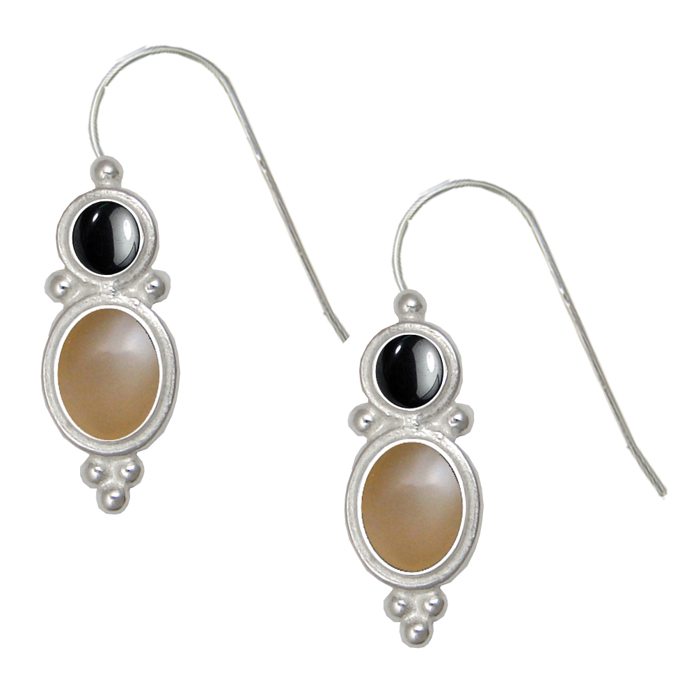 Sterling Silver Drop Dangle Earrings Peach Moonstone And Hematite